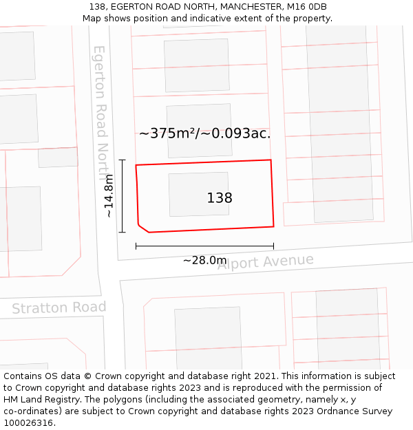 138, EGERTON ROAD NORTH, MANCHESTER, M16 0DB: Plot and title map