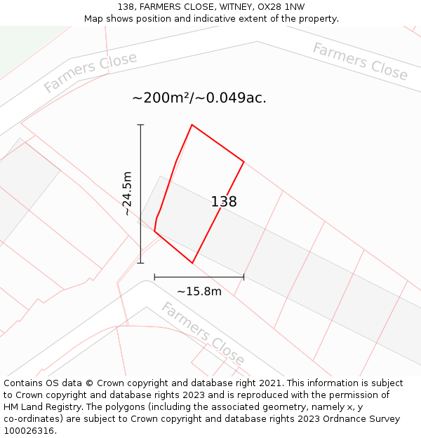 138, FARMERS CLOSE, WITNEY, OX28 1NW: Plot and title map