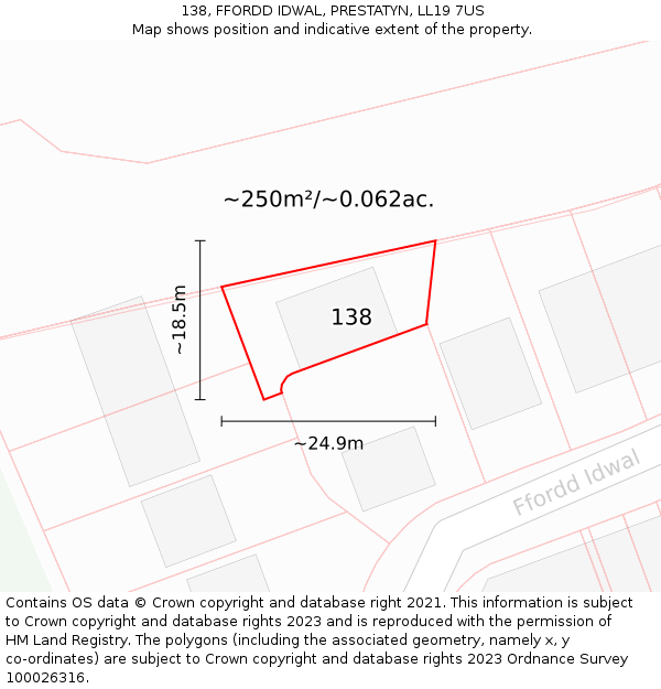 138, FFORDD IDWAL, PRESTATYN, LL19 7US: Plot and title map