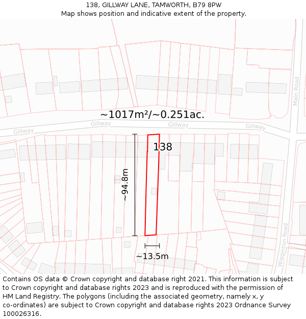 138, GILLWAY LANE, TAMWORTH, B79 8PW: Plot and title map