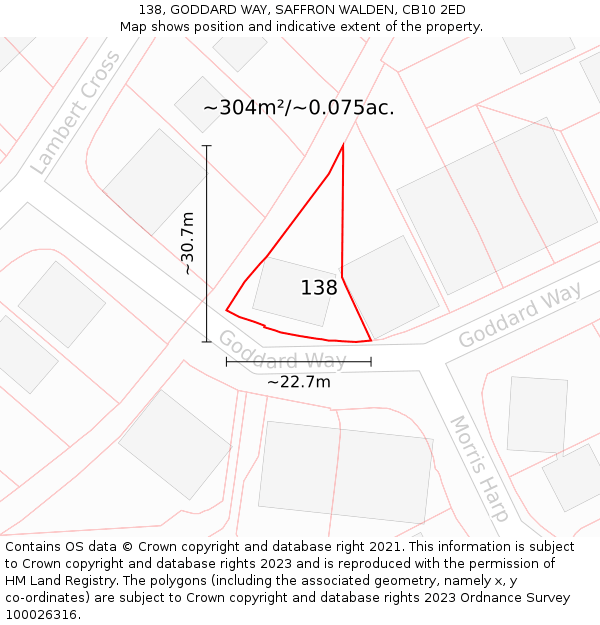 138, GODDARD WAY, SAFFRON WALDEN, CB10 2ED: Plot and title map