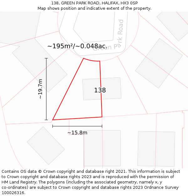 138, GREEN PARK ROAD, HALIFAX, HX3 0SP: Plot and title map
