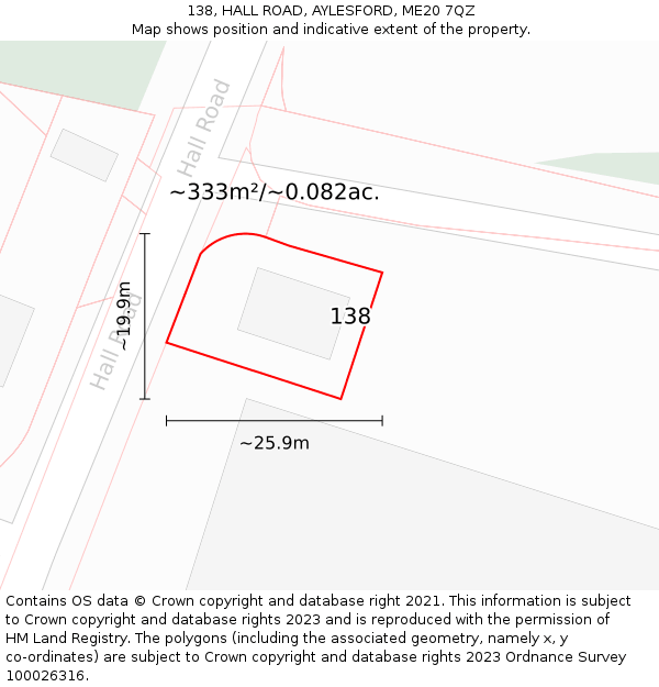 138, HALL ROAD, AYLESFORD, ME20 7QZ: Plot and title map