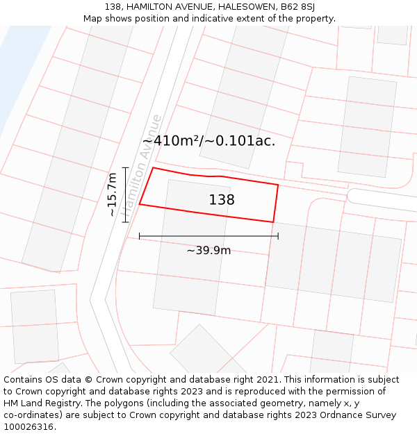 138, HAMILTON AVENUE, HALESOWEN, B62 8SJ: Plot and title map