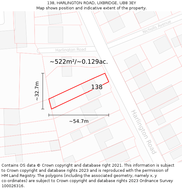 138, HARLINGTON ROAD, UXBRIDGE, UB8 3EY: Plot and title map