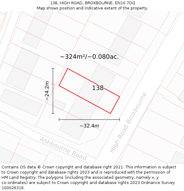 138, HIGH ROAD, BROXBOURNE, EN10 7DQ: Plot and title map