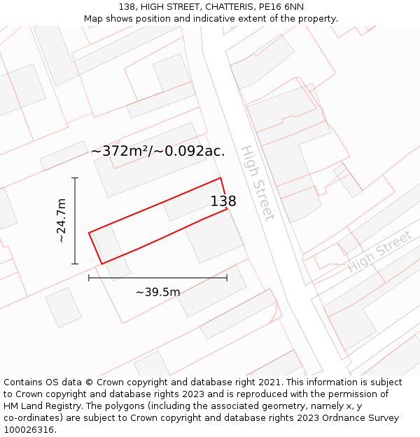 138, HIGH STREET, CHATTERIS, PE16 6NN: Plot and title map