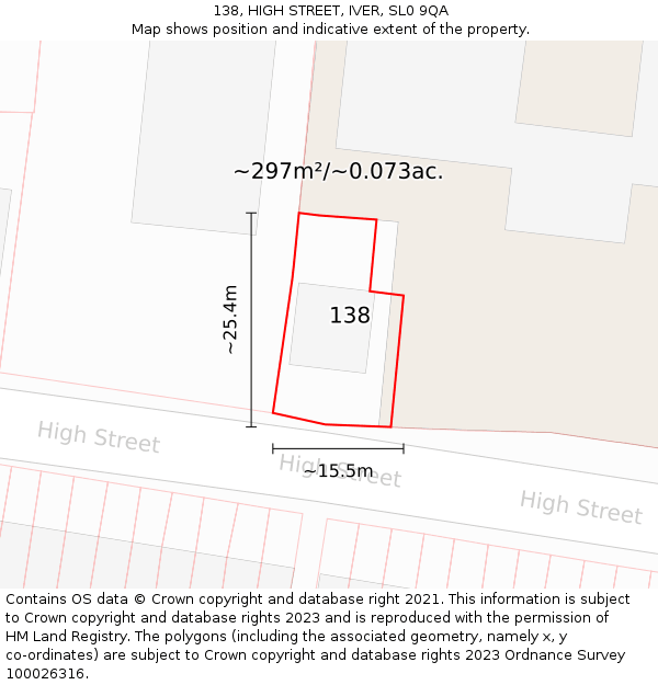 138, HIGH STREET, IVER, SL0 9QA: Plot and title map