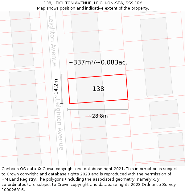 138, LEIGHTON AVENUE, LEIGH-ON-SEA, SS9 1PY: Plot and title map