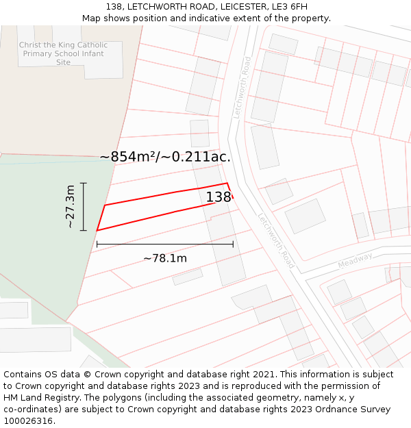 138, LETCHWORTH ROAD, LEICESTER, LE3 6FH: Plot and title map