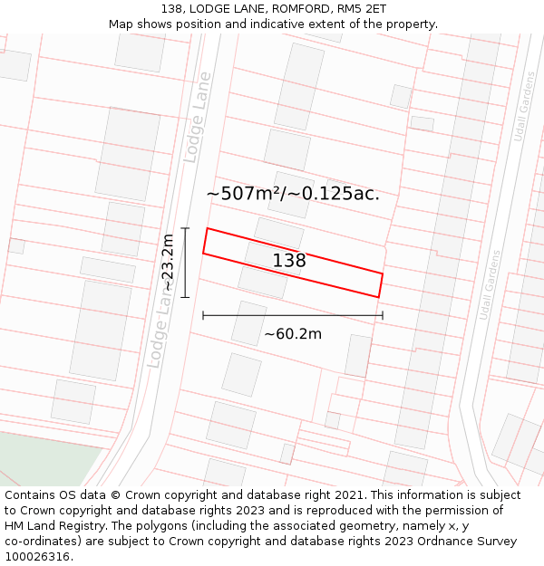 138, LODGE LANE, ROMFORD, RM5 2ET: Plot and title map