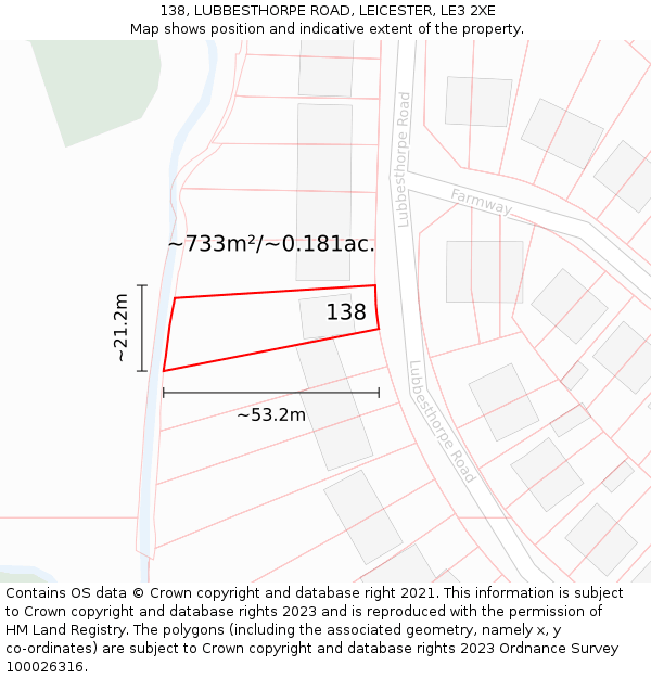 138, LUBBESTHORPE ROAD, LEICESTER, LE3 2XE: Plot and title map