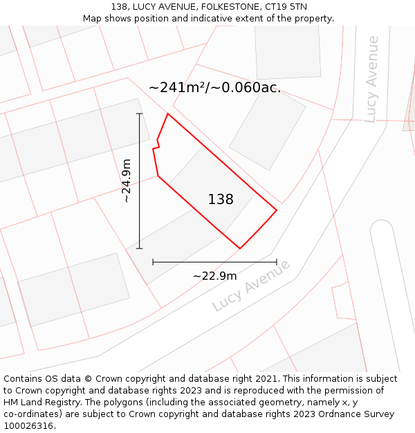 138, LUCY AVENUE, FOLKESTONE, CT19 5TN: Plot and title map