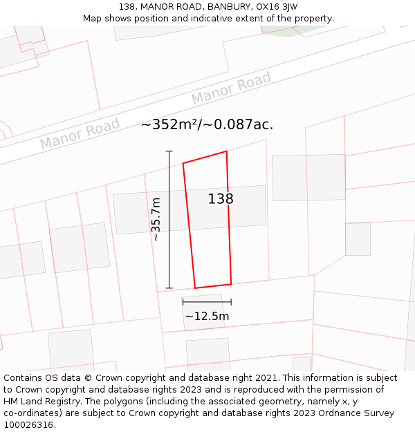 138, MANOR ROAD, BANBURY, OX16 3JW: Plot and title map