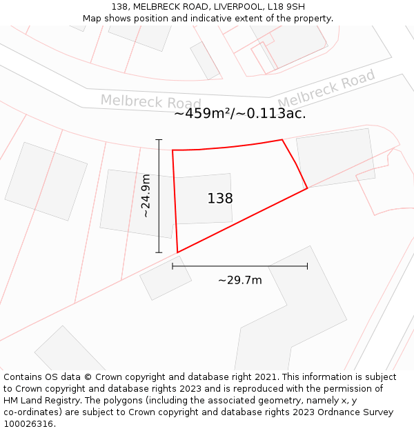 138, MELBRECK ROAD, LIVERPOOL, L18 9SH: Plot and title map