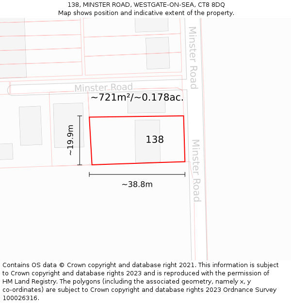 138, MINSTER ROAD, WESTGATE-ON-SEA, CT8 8DQ: Plot and title map