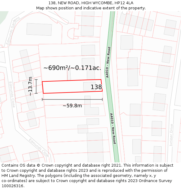 138, NEW ROAD, HIGH WYCOMBE, HP12 4LA: Plot and title map