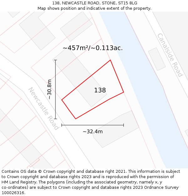 138, NEWCASTLE ROAD, STONE, ST15 8LG: Plot and title map