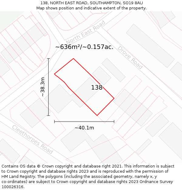 138, NORTH EAST ROAD, SOUTHAMPTON, SO19 8AU: Plot and title map