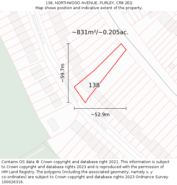 138, NORTHWOOD AVENUE, PURLEY, CR8 2EQ: Plot and title map