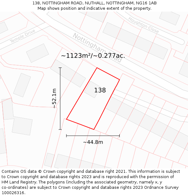 138, NOTTINGHAM ROAD, NUTHALL, NOTTINGHAM, NG16 1AB: Plot and title map