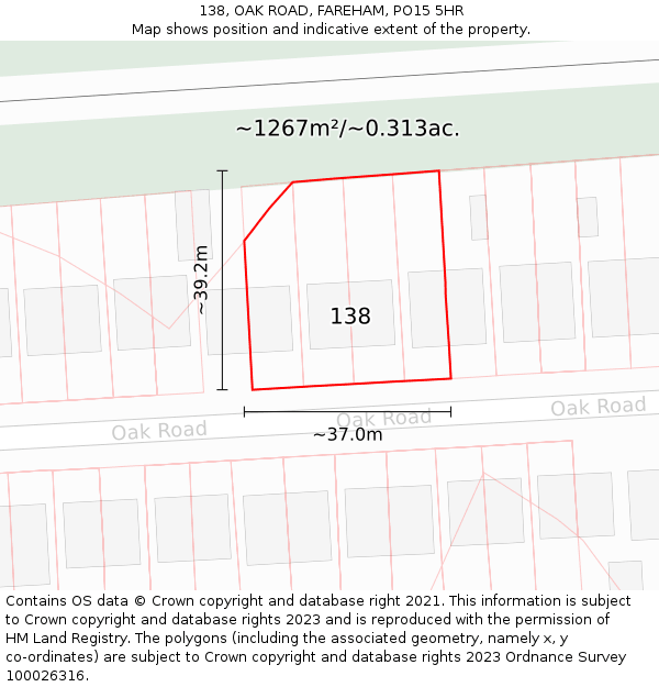 138, OAK ROAD, FAREHAM, PO15 5HR: Plot and title map