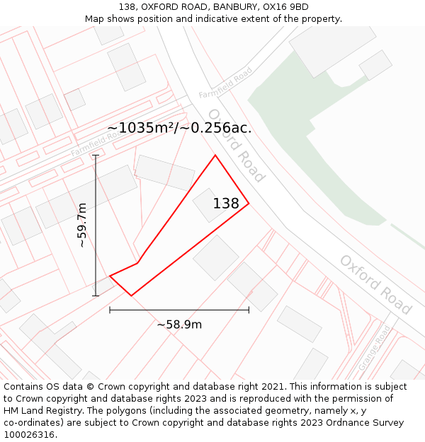 138, OXFORD ROAD, BANBURY, OX16 9BD: Plot and title map