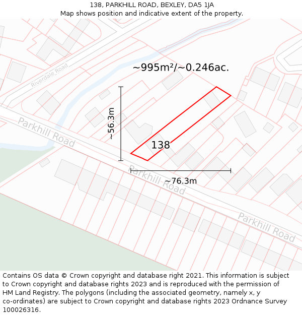 138, PARKHILL ROAD, BEXLEY, DA5 1JA: Plot and title map