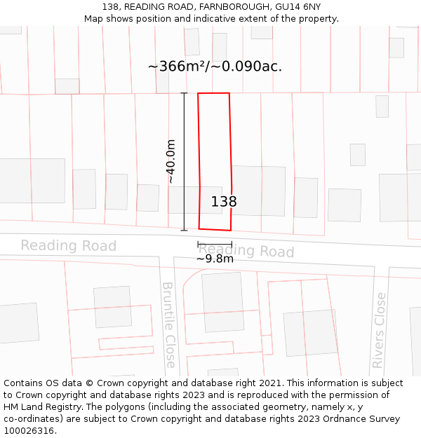 138, READING ROAD, FARNBOROUGH, GU14 6NY: Plot and title map