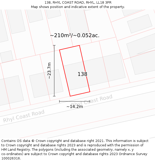 138, RHYL COAST ROAD, RHYL, LL18 3PR: Plot and title map