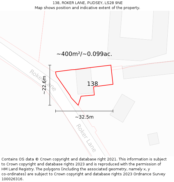 138, ROKER LANE, PUDSEY, LS28 9NE: Plot and title map