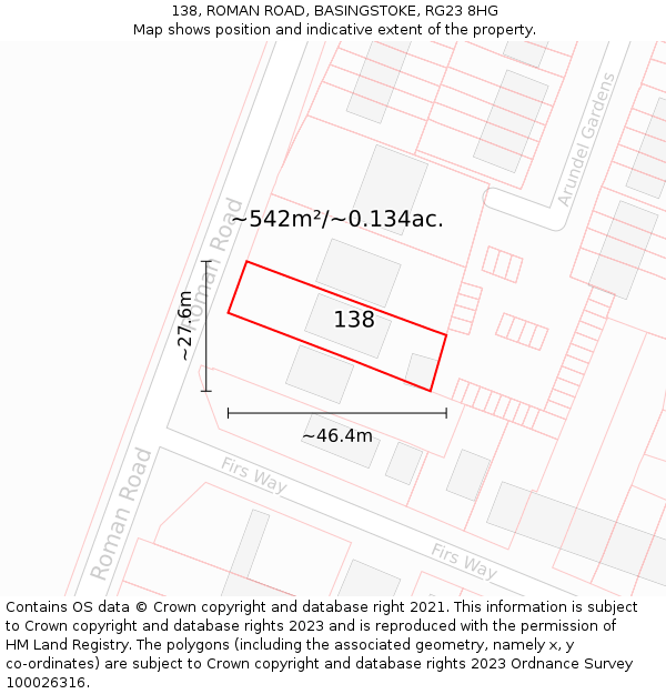 138, ROMAN ROAD, BASINGSTOKE, RG23 8HG: Plot and title map