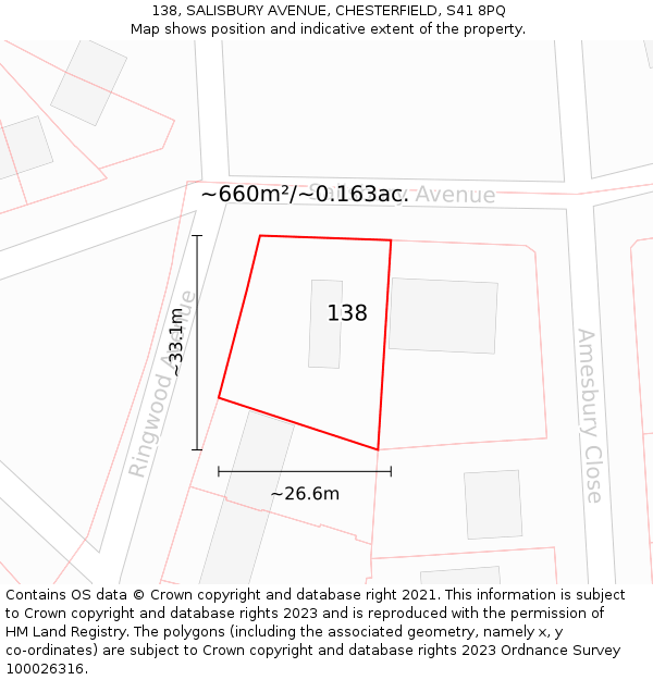 138, SALISBURY AVENUE, CHESTERFIELD, S41 8PQ: Plot and title map