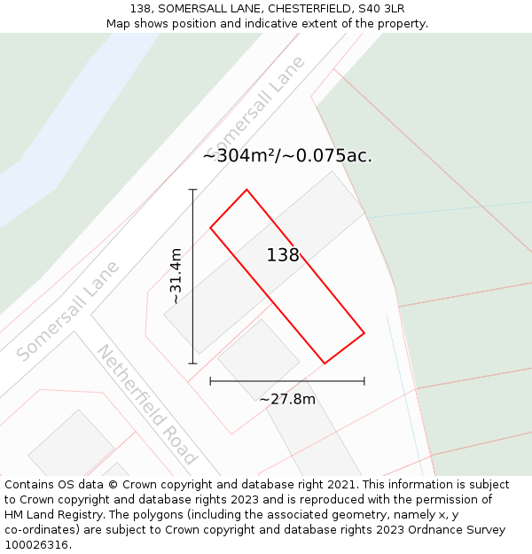 138, SOMERSALL LANE, CHESTERFIELD, S40 3LR: Plot and title map