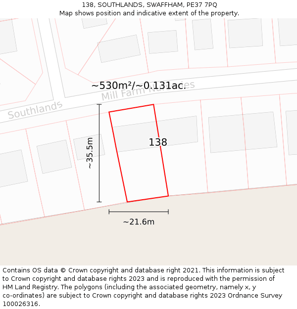 138, SOUTHLANDS, SWAFFHAM, PE37 7PQ: Plot and title map