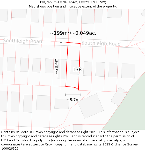 138, SOUTHLEIGH ROAD, LEEDS, LS11 5XQ: Plot and title map