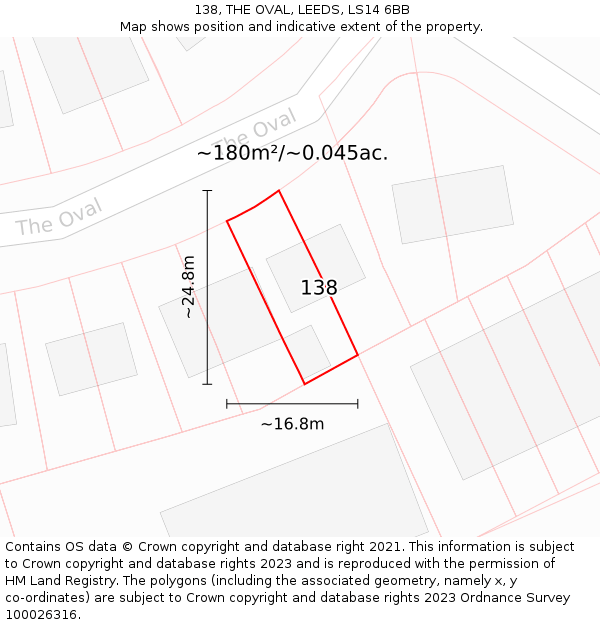 138, THE OVAL, LEEDS, LS14 6BB: Plot and title map