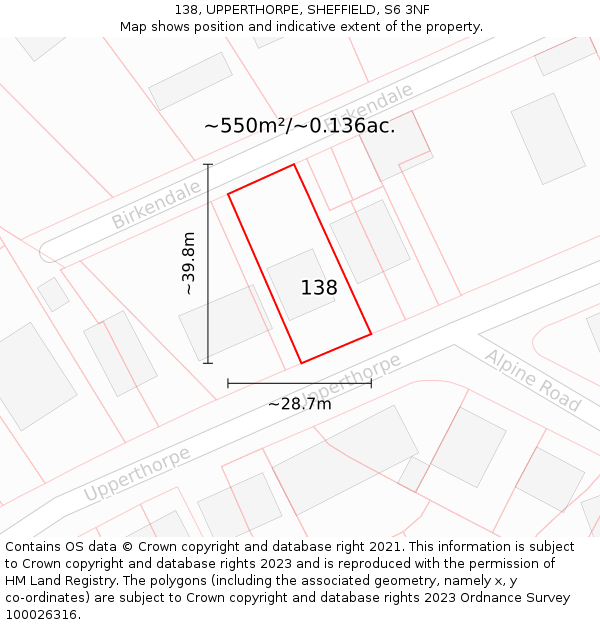 138, UPPERTHORPE, SHEFFIELD, S6 3NF: Plot and title map