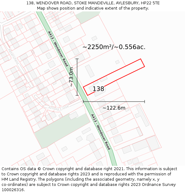 138, WENDOVER ROAD, STOKE MANDEVILLE, AYLESBURY, HP22 5TE: Plot and title map