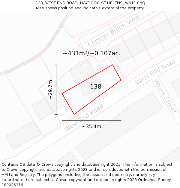 138, WEST END ROAD, HAYDOCK, ST HELENS, WA11 0AQ: Plot and title map