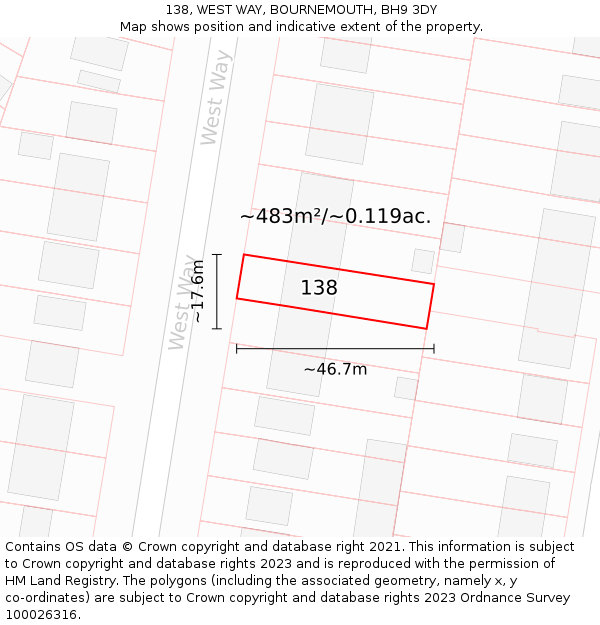 138, WEST WAY, BOURNEMOUTH, BH9 3DY: Plot and title map