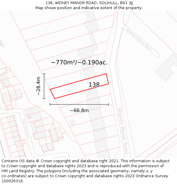 138, WIDNEY MANOR ROAD, SOLIHULL, B91 3JJ: Plot and title map