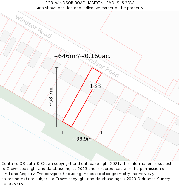 138, WINDSOR ROAD, MAIDENHEAD, SL6 2DW: Plot and title map
