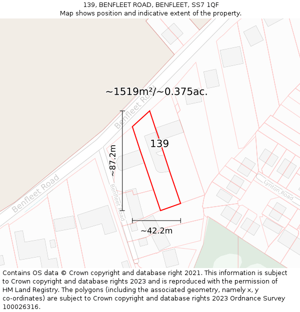 139, BENFLEET ROAD, BENFLEET, SS7 1QF: Plot and title map