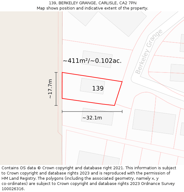 139, BERKELEY GRANGE, CARLISLE, CA2 7PN: Plot and title map