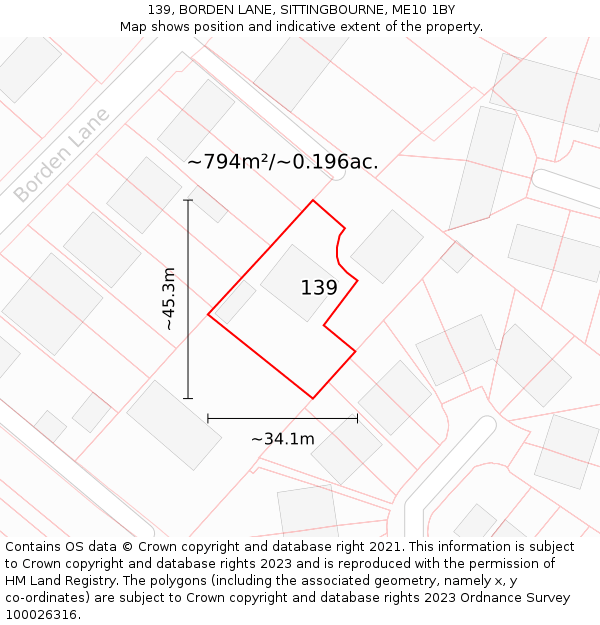 139, BORDEN LANE, SITTINGBOURNE, ME10 1BY: Plot and title map