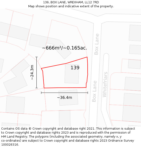 139, BOX LANE, WREXHAM, LL12 7RD: Plot and title map