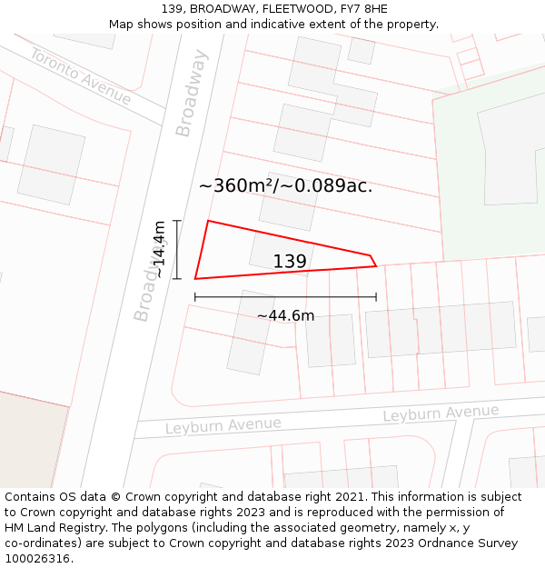 139, BROADWAY, FLEETWOOD, FY7 8HE: Plot and title map