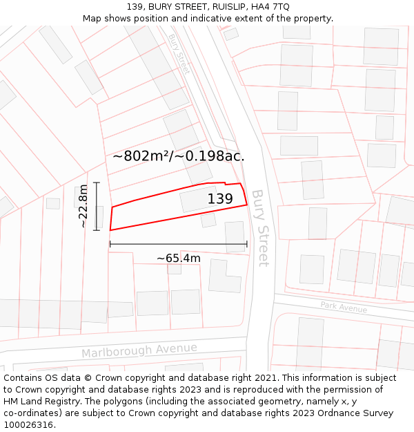 139, BURY STREET, RUISLIP, HA4 7TQ: Plot and title map