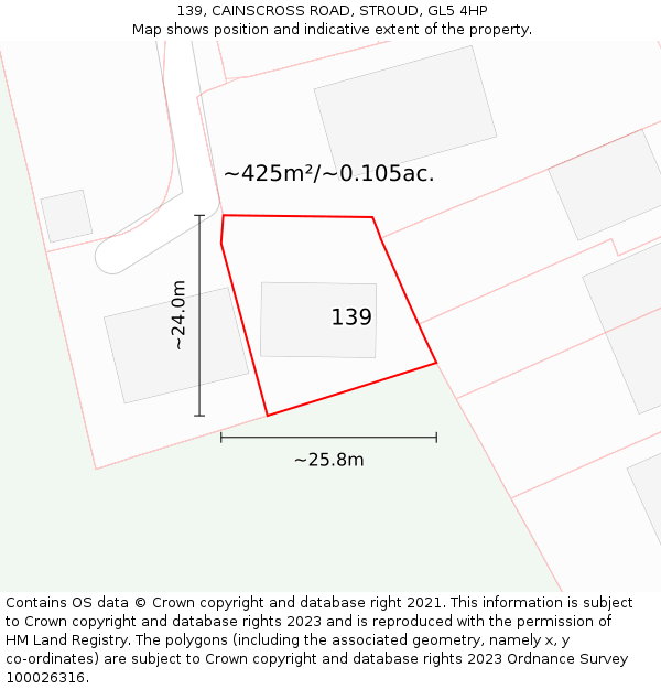 139, CAINSCROSS ROAD, STROUD, GL5 4HP: Plot and title map